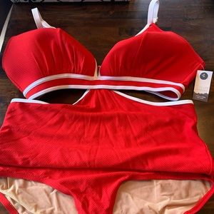 Lane Bryant Red One Piece Cut Out Swimsuit
